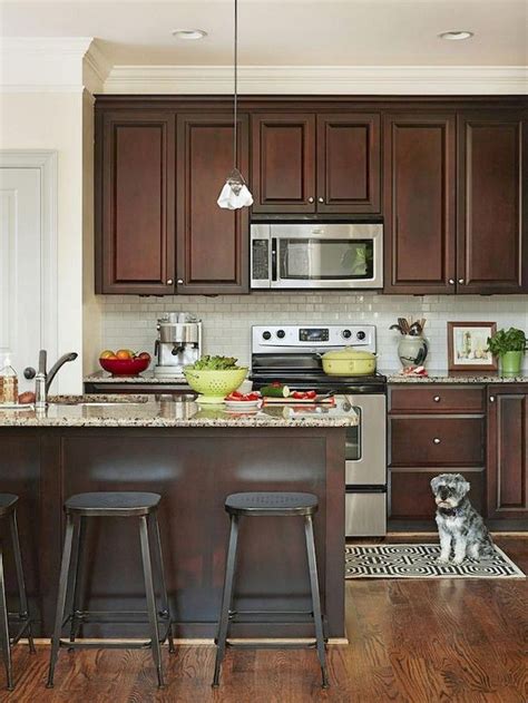 brown kitchen cabinets with backsplash